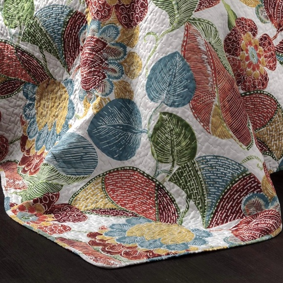 Quilt Floral Leaf Print 3 Piece Reversible Bedding Set Full/Queen Orange & Blue - Picture 4 of 5